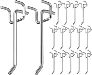 20 Pcs Pegboard Hooks, 3.9 Inch Peg Board Hooks Kit Fit 1/5" Pegboard Garage for Hanging Shelving Tool Storage Craft Organizing, Silver Tone (1.2mm Hole Dia)