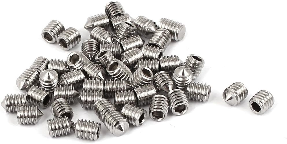 M4 x 5mm 304 Stainless Steel Cone Point Hex Socket Grub Screw 50 Pcs
