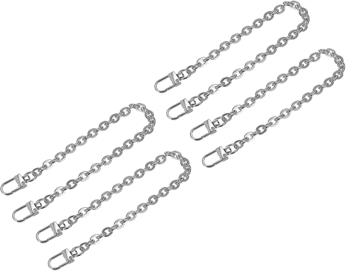 Purse Chain Strap, 4Pcs 8"x0.28" Flat Chain Strap Handbag Chains Accessories Purse Straps Shoulder Cross Body Replacement Straps, Silver Tone