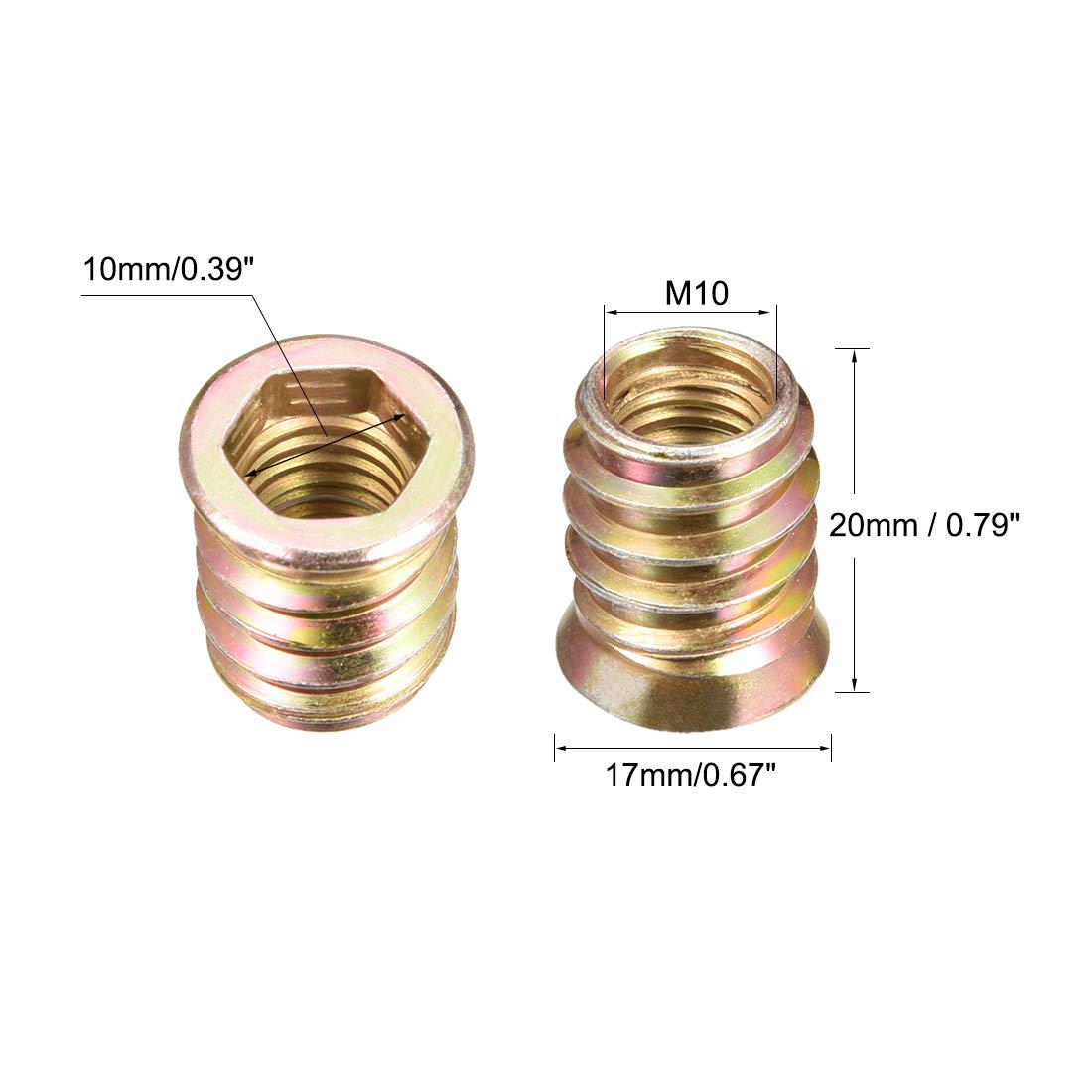 木製家具用 M8x20mm テンポラリーアンカー ナット インターフェース 6角ソケットドライブ 50個