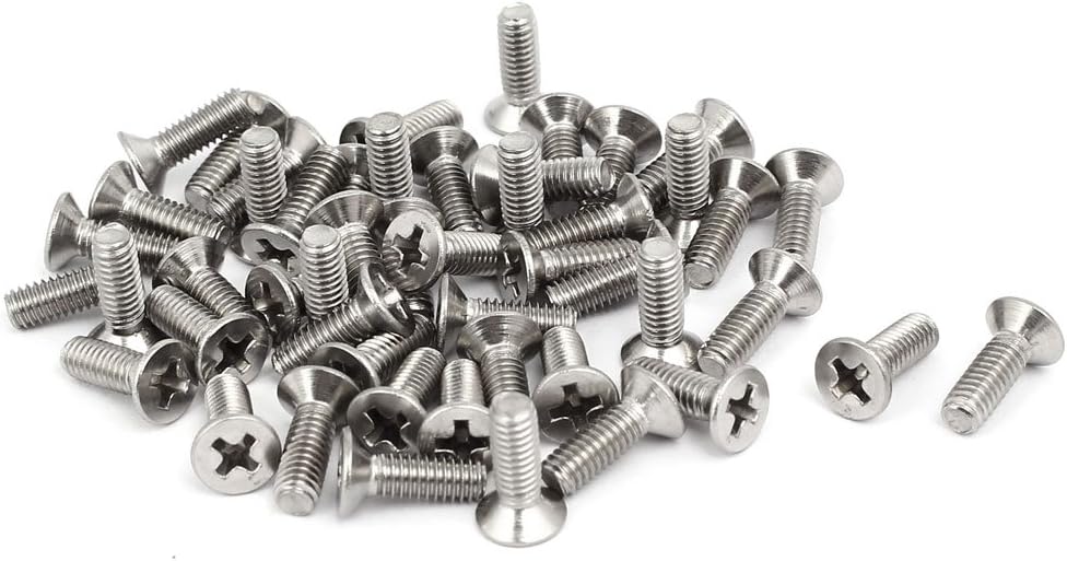 4mmx12mm Stainless Steel Phillips Drive Flat Head Fully Thread Screws 50pcs