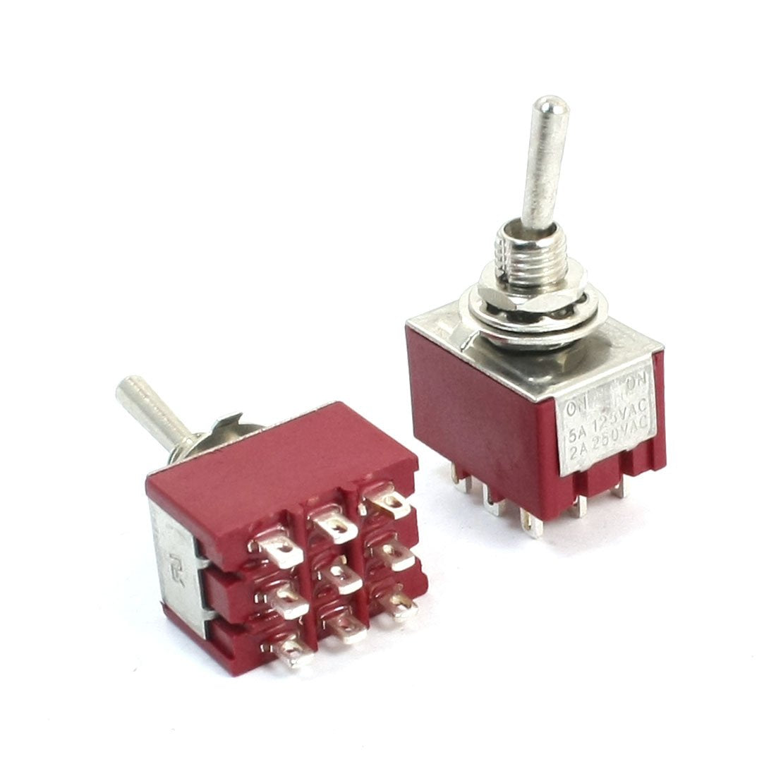 a14052300ux0700 Toggle Switch, 3PDT ON/ON 2 Position Circuit Control, AC 125V 5 Amp, Red 2 Piece