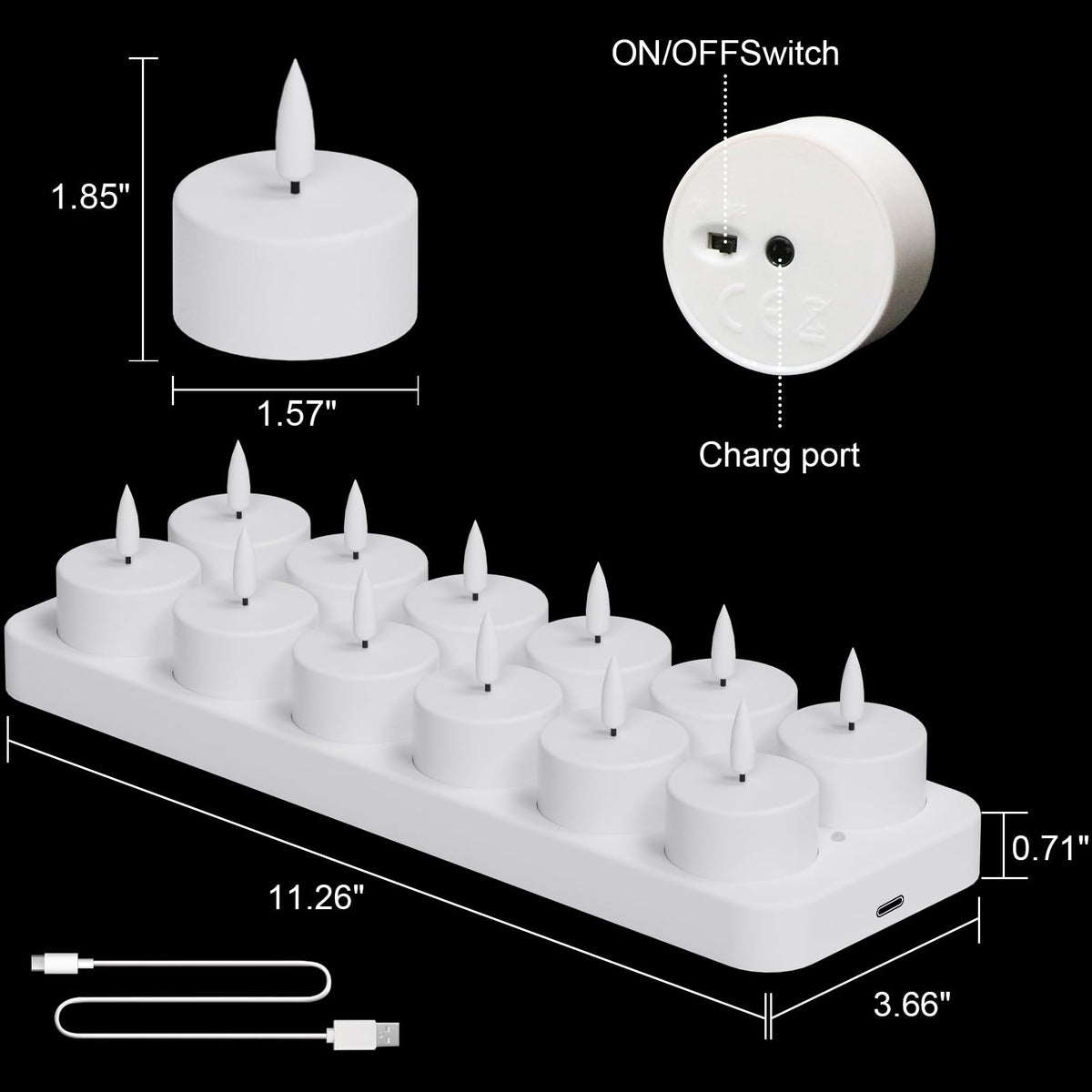 LinkMejor Velas de Tea Lights Recargables con Temporizador Remoto Base de Carga Blanca