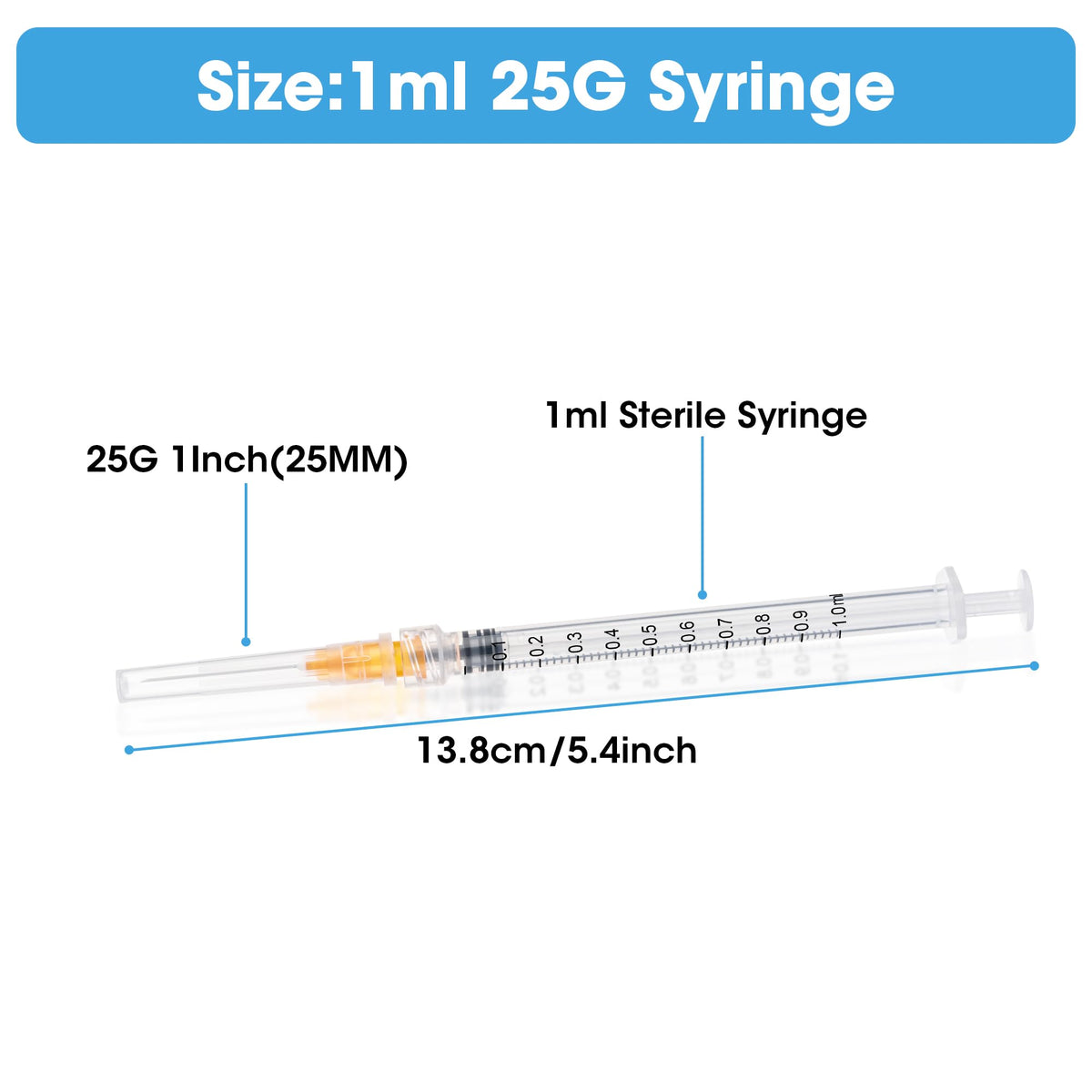 Seringi de 1ml cu 27Ga 1/2Inch Dispozitive Luer Lock Lab, 100Pachet