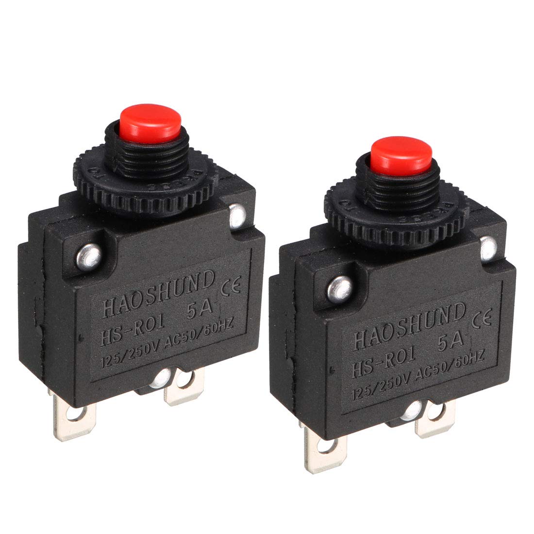 2 pcs AC250V/125V 5A dispozitiv de protecție împotriva supraîncărcării curentului, comutator cu buton roșu