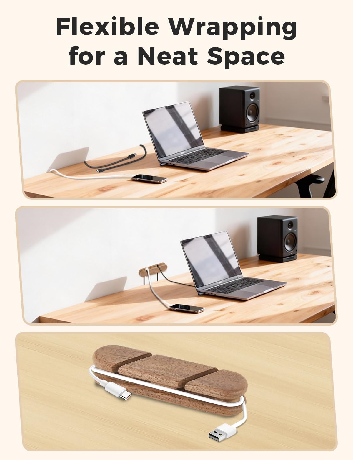 LinkMejor 2-Slot Solid Eiken Cord Holder Kabel Organisator met Lijmstrip