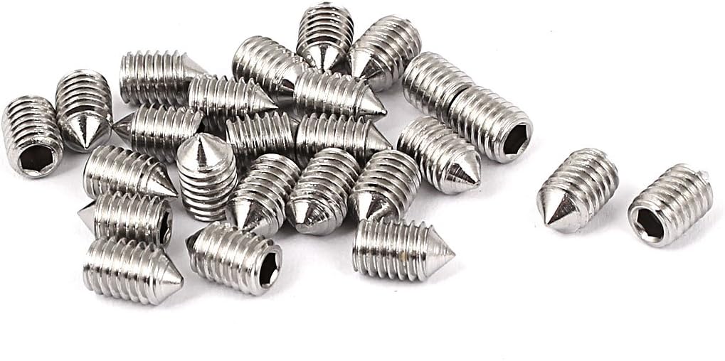 M5 x 8mm Cone Point Hex Socket Set Grub Screw Silver Tone 25 Pcs