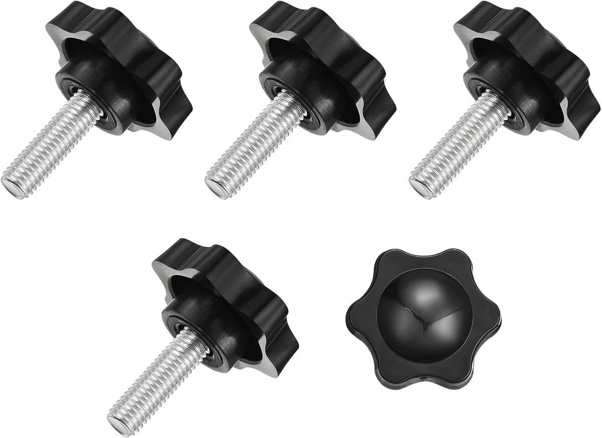 5Pcs Star Knobs, M8x25mm Plastic Hex Shaped Clamping Handle Screw Knobs, Hand Tightening Star Screw Knob for Machinery Umbrella Base Replacement