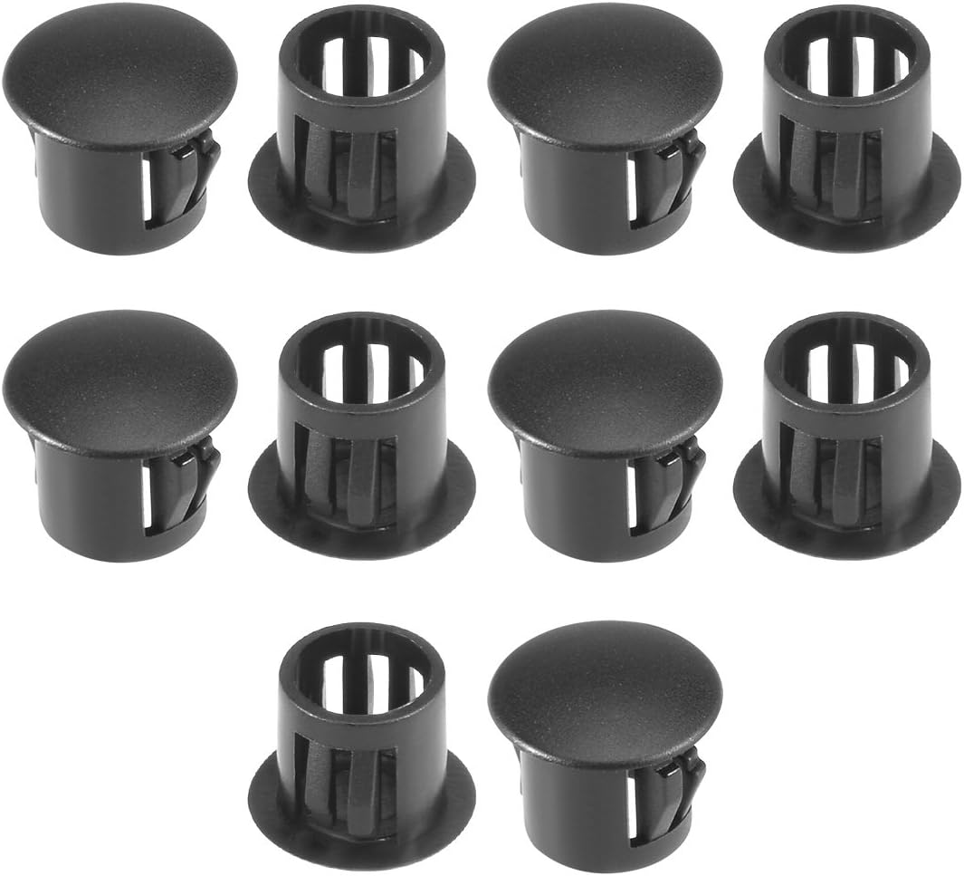 Hold Plugs,10pcs 9.5mm x 10.5mm Black Nylon Round Snap Panel Locking Hole Plugs Cover