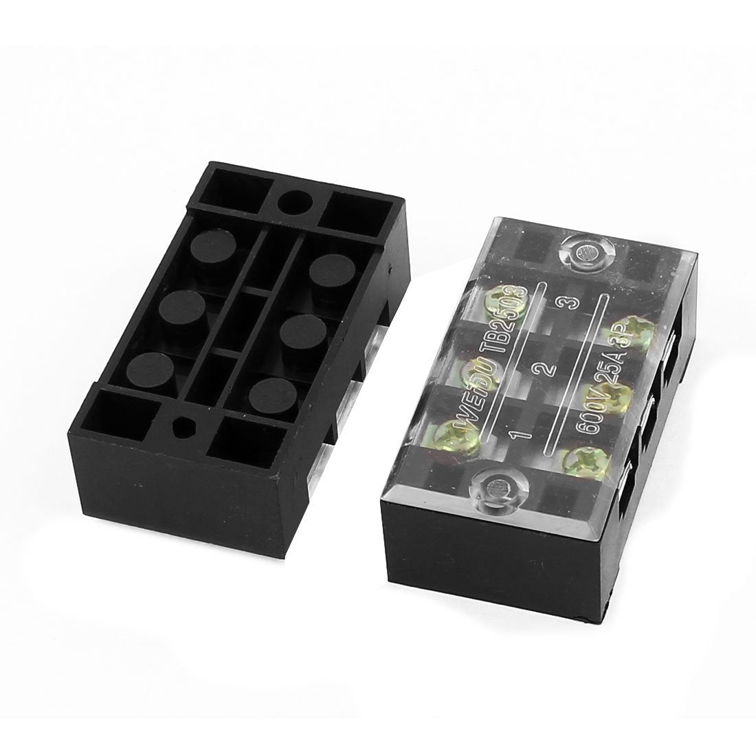 2 Pcs TB-2503 3 Position 600V 25A Barrier Block Terminal Strip Wire Connector