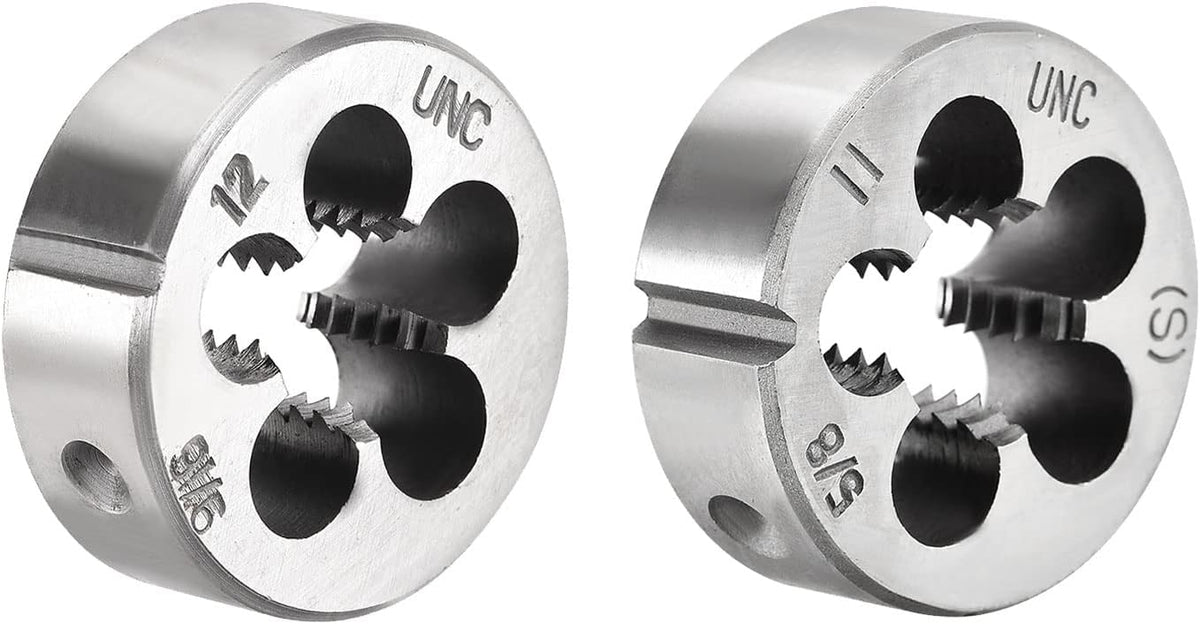 5/8-11 and 9/16-12 UNC Round Die Set, Machine Thread Right Hand Threading Die, Alloy Tool Steel 2pcs