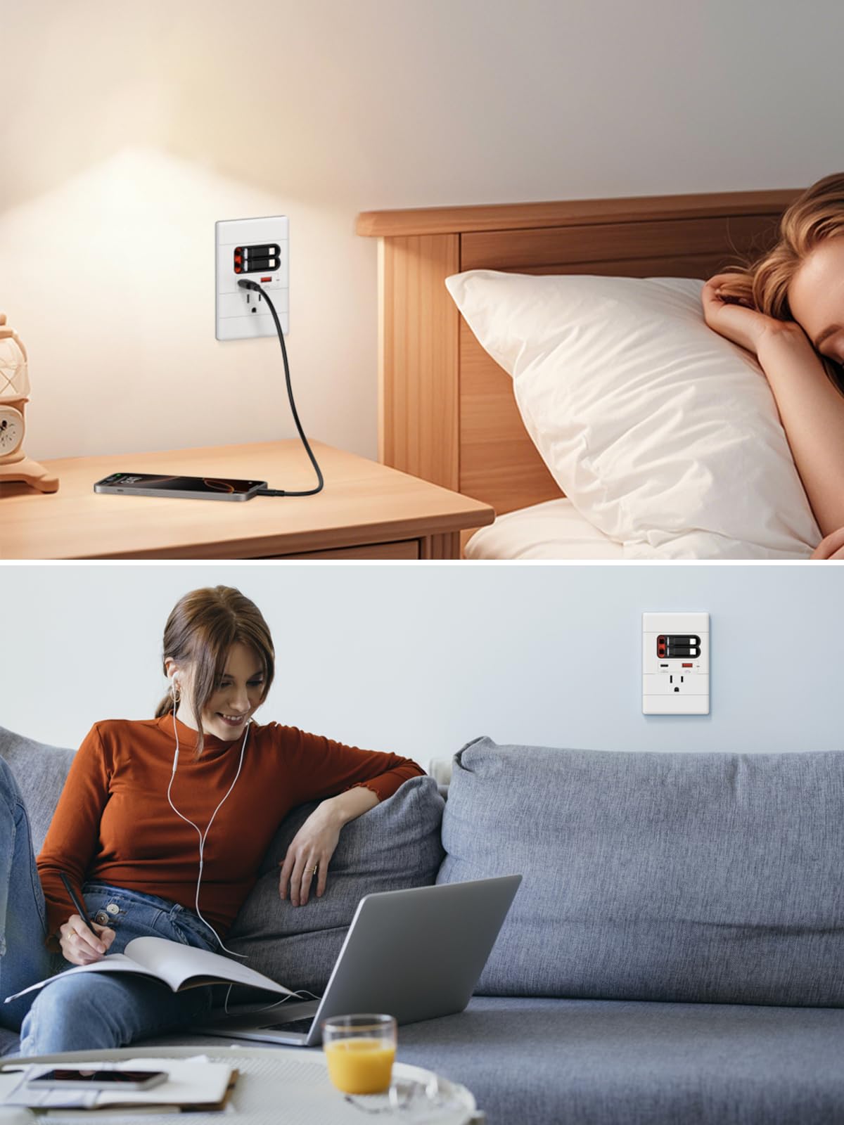 USB C Presa da Muro GaN PD20W Cavo Retrattile USB-C Lightning Bianco