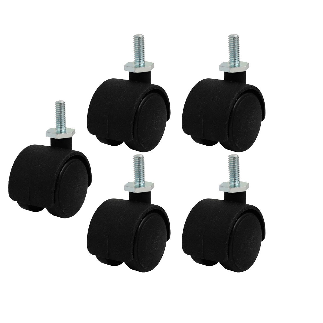 1.2-inch Nylon Wheel M6 Threaded Stem Mount Rotary Non-Brake Swivel Caster 5pcs