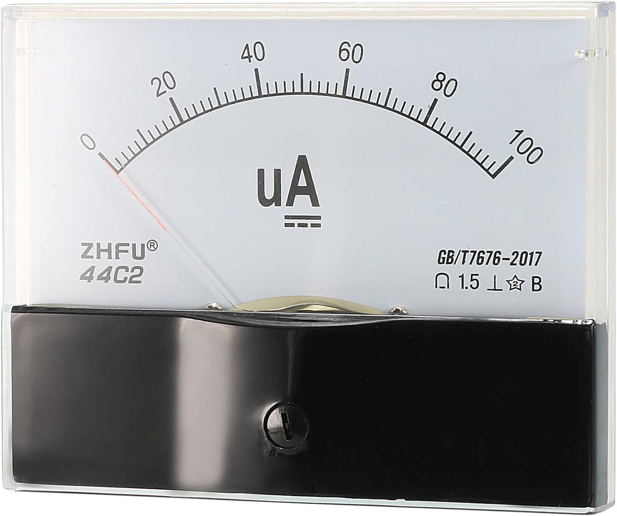Analog Current Panel Meter DC 0-100uA 44C2 Ammeter 97x61x79mm for Automotive Circuit Testing Charging Battery Ampere Tester Gauge Pack of 1