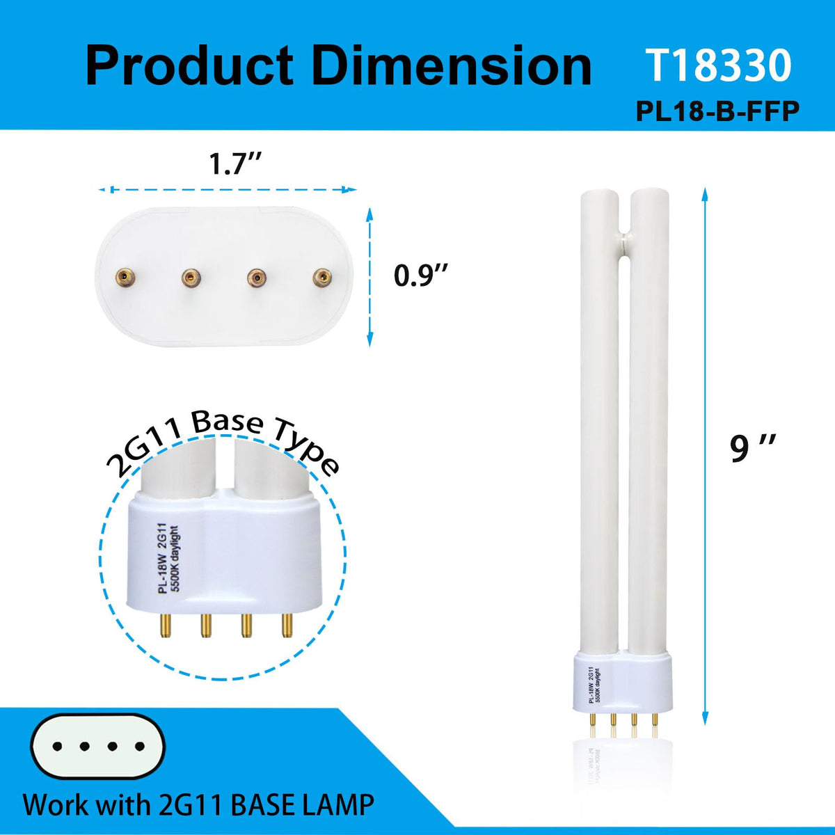 PL18-B 18W Tubo Luce a Lampadina di Sostituzione per OttLite T18330, 2 Pack