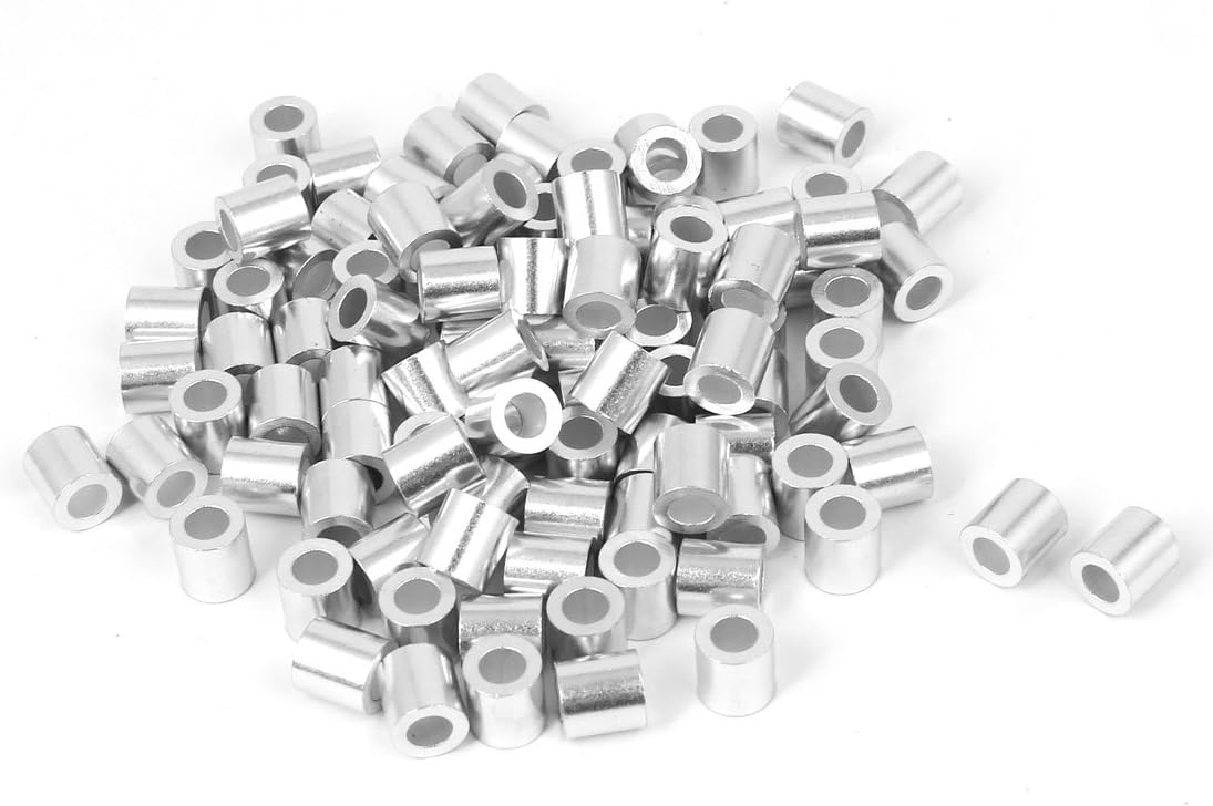 4mm Steel Wire Rope Aluminum Ferrules Sleeves Silver Tone 100 Pcs