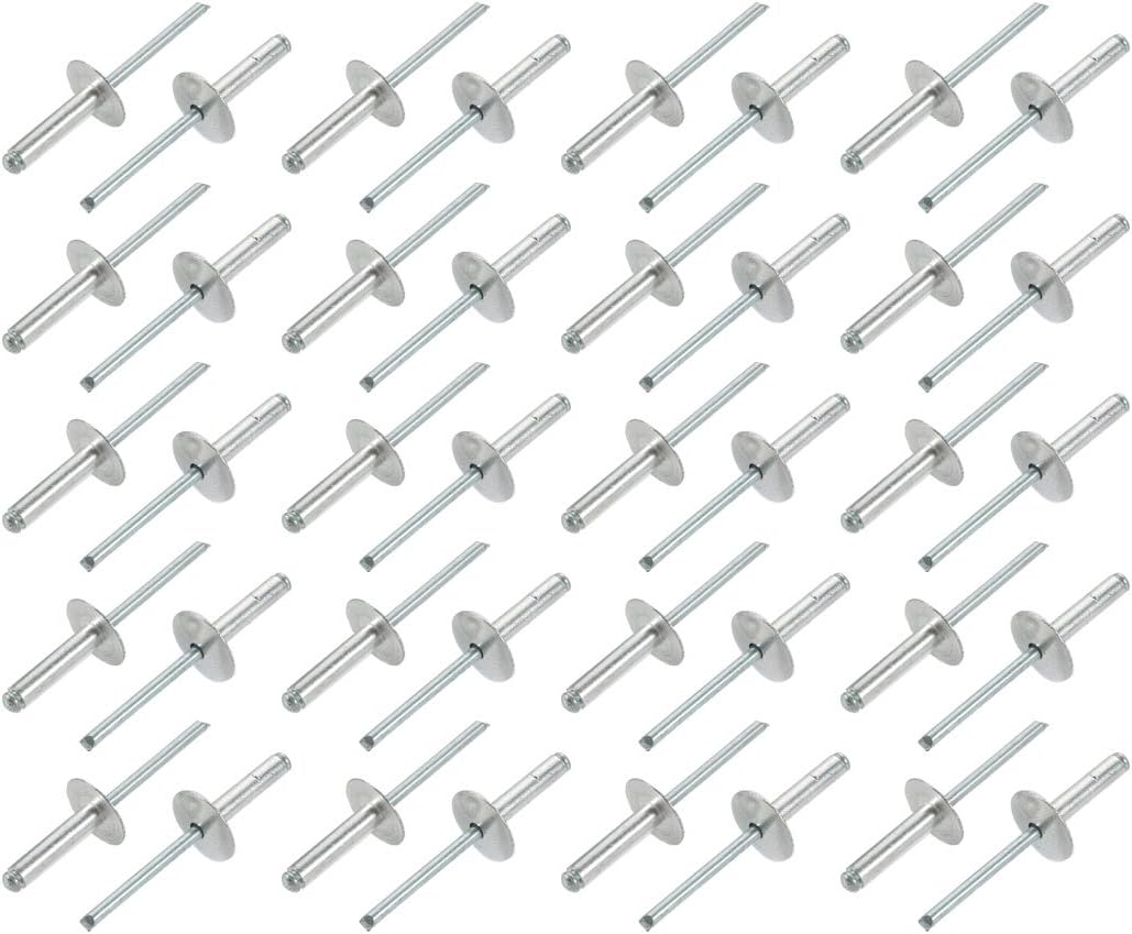 40 Pcs 5mm x 20mm Aluminum Open End Large Flange Blind Rivets