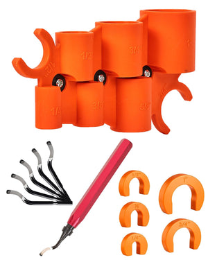 LinkMejor 12 Pcs 1/4-1 Inch Depth Gauge and Pipe Deburring Tool, Removal Tools Set for Sharkbite Fittings, Deburring Tool with 5 High Speed Steel Blades,Plumbing Tools Kit for PEX Copper PVC CPVC