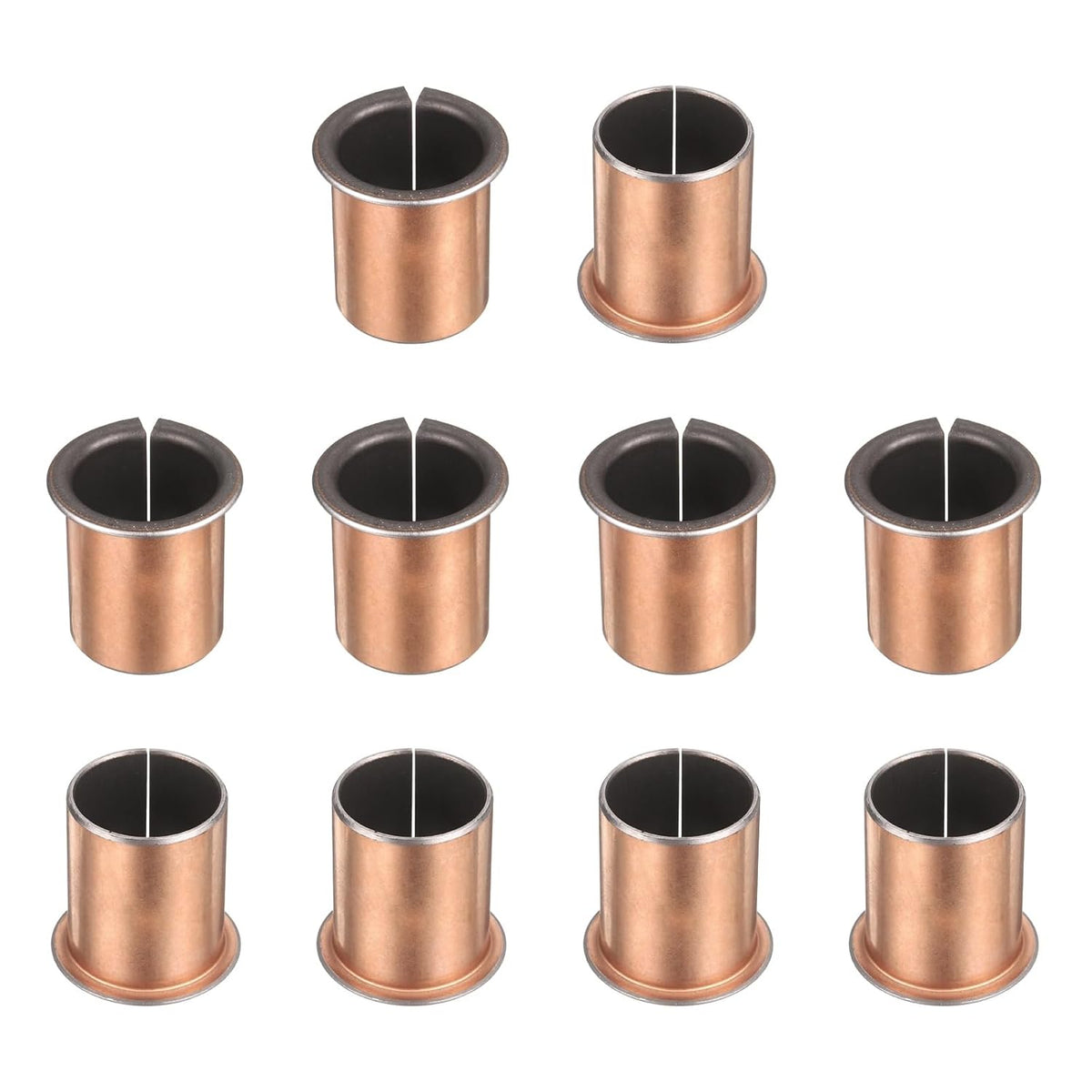 10Pcs Flanged Sleeve Bearings, 25mm Bore x 28mm OD x 35mm Length x 35mm, Sintered Bronze Wrapped Oilless Bushings