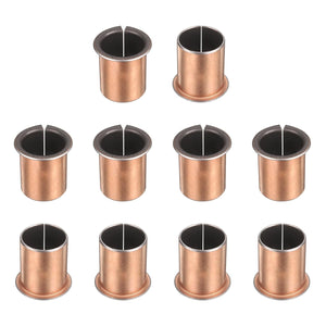 10Pcs Flanged Sleeve Bearings, 25mm Bore x 28mm OD x 35mm Length x 35mm, Sintered Bronze Wrapped Oilless Bushings