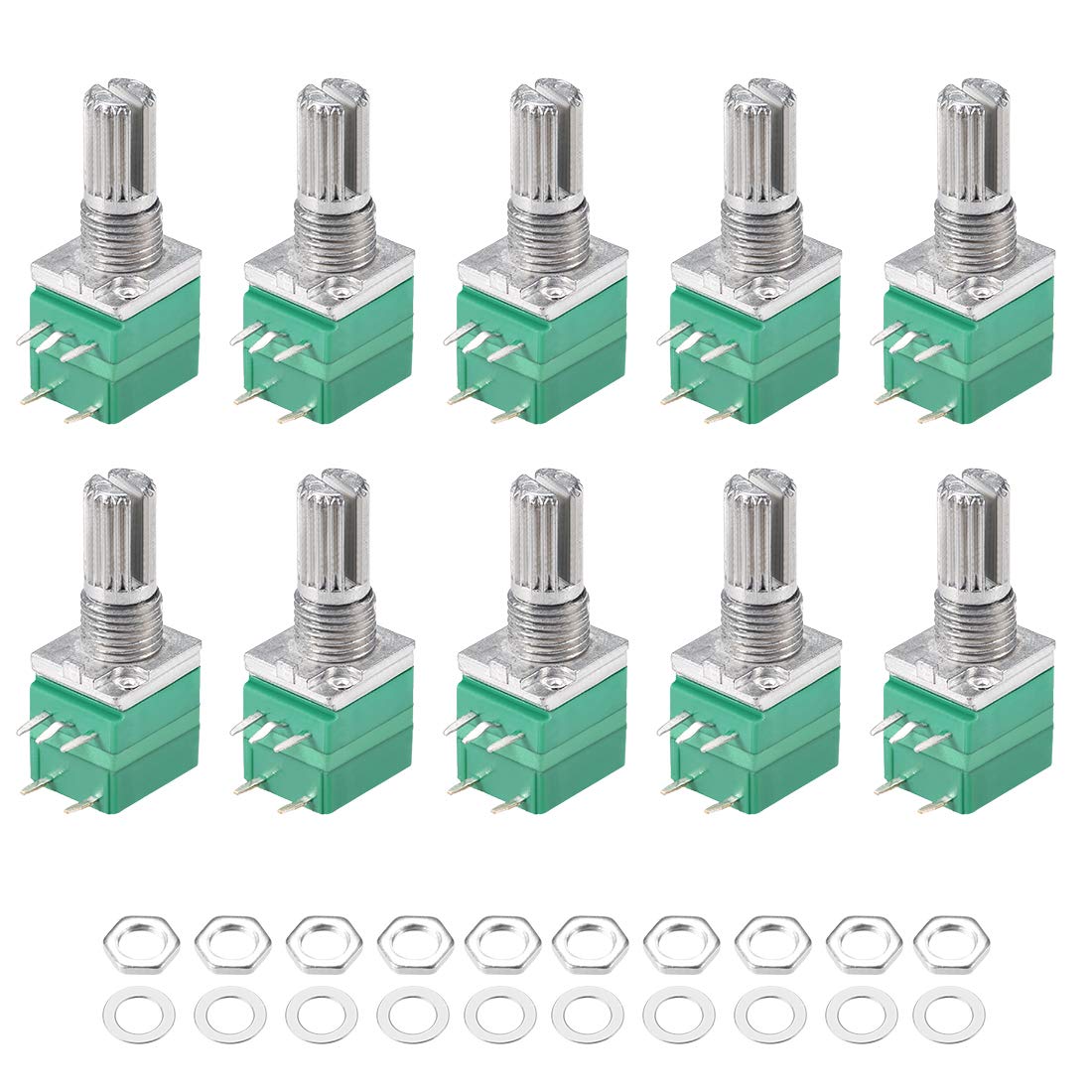 Potentiometer with Switch B5K Ohm Variable Resistors Single Turn Rotary Carbon Film Taper RV097NS 10pcs