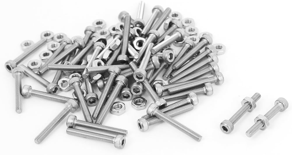 M2.5x18mm Hex Socket Head Knurled Cap Screws Bolts Nuts Set 50Pcs