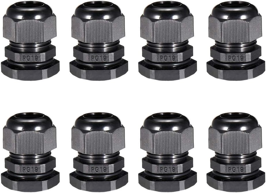 8Pcs PG19 Kabelgland Vanntett Plastisk Kuplett Justerbar Locknut for 8-15mm Diameter Kabel Tråd