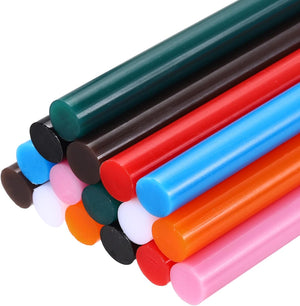 16pcs Full Size Hot Glue Gun Sticks 8-inch x 0.43-inch 11 x 200mm, Black, White, Bright Red, Coffee, Deep Green, Sky Blue, Orange, Pink