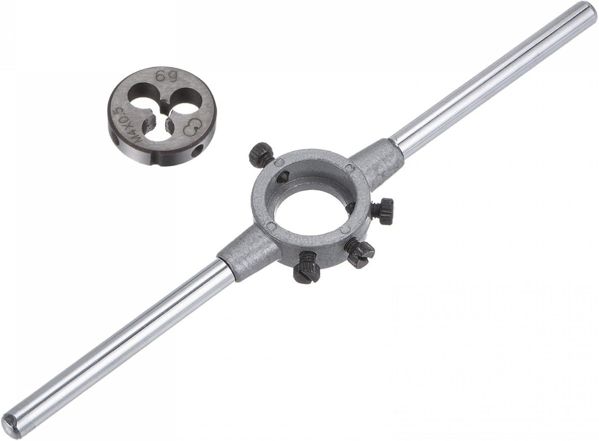 Die Stock Handle Wrench Set, M4 x 0.5 Threading Round Die and 20mm (Fit M3.5-M6 Dies) Holder Adjustable Wrench Hand Tool