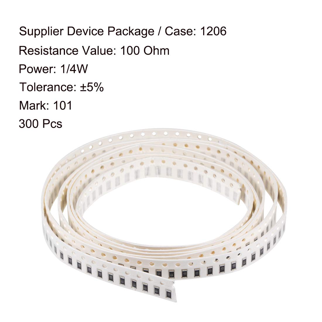 Surface-Montage-Geräte-Chip-Widerstand, 100 Ohm 1/4W 1206 Festwiderstände, 5% Toleranz 300 Stück