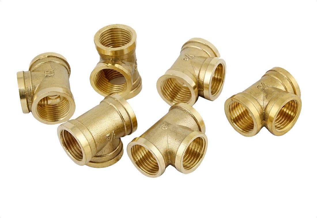 6pcs 1/2 PT Female Thread 3 Way Equal Tee Coupling Brass Pipe Fitting