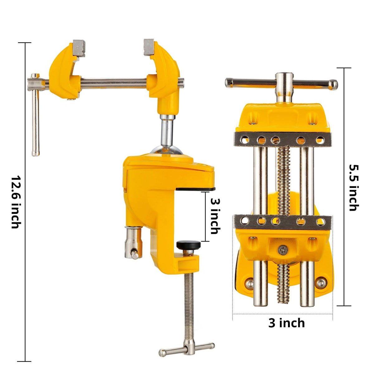 LinkMejor Bench Vise, 360° Swiveling Articulating Vise, Clamp-On Vise for Workbench, Cast Steel Table Clamp Vise, Pipe Vise, Bench Vice for Woodworking, DIY, Drilling, Sawing, Metal Working