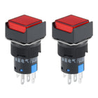 2Pcs 16mm Latching Push Button Switch Red LED Light Square Button SPST 1 No 1 NC Light 12V