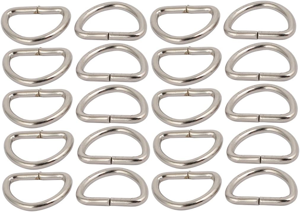 LinkMejor® 10mm Inner Width Metal Half Round Shaped Non Welded D Ring Silver Tone 20pcs
