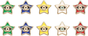 10Pcs Enamel Evil Eye Beads, 11mm Star Shaped Flat Loose Spacer Beads Metal Gold Filled Enamel Charm for Bracelet Necklace Earrings Keychain DIY Craft Making, 6 Colors