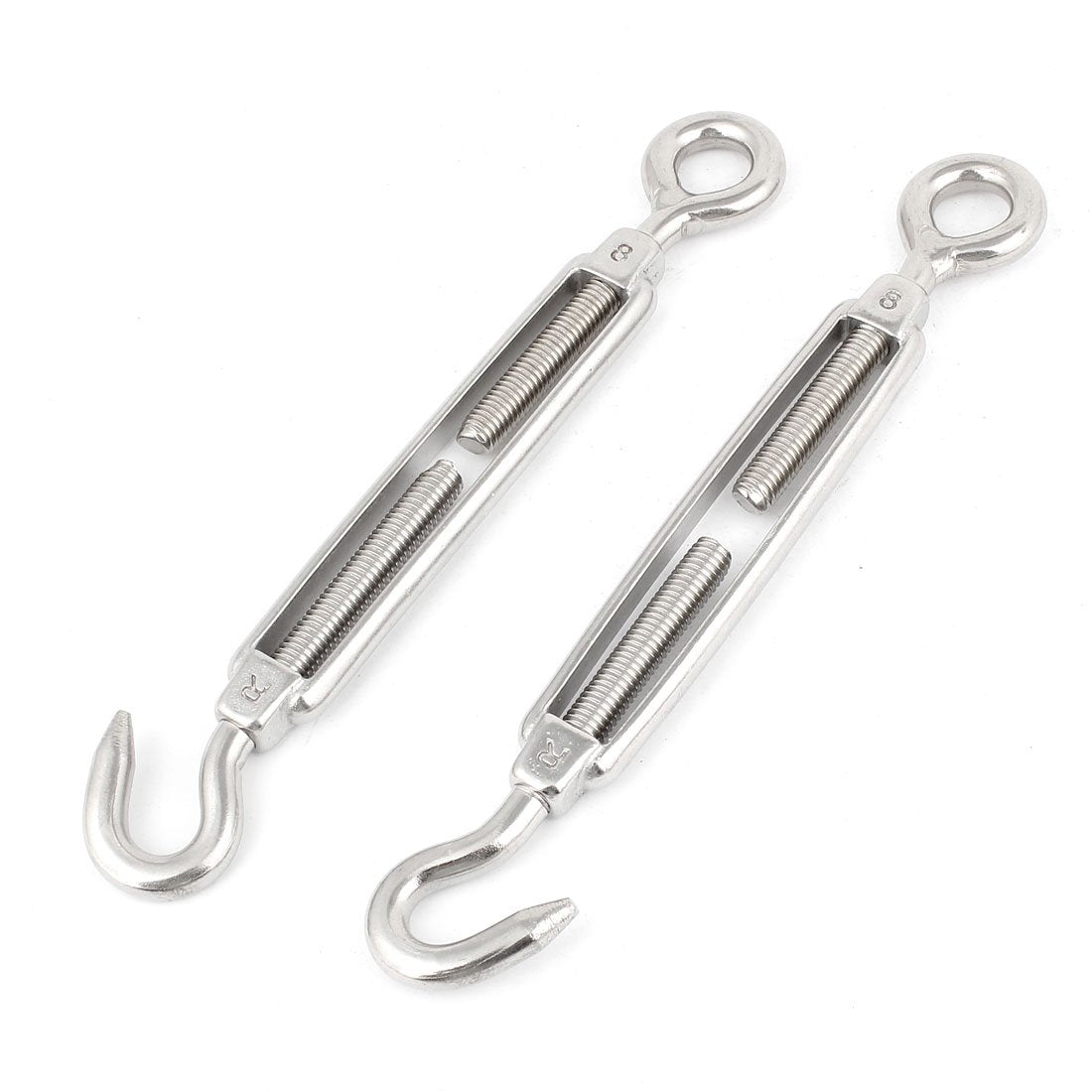 M8 8mm Thread Stainless Steel Hook Eye Type Turnbuckle 7.5 inches Long 2pcs