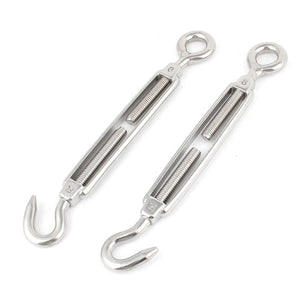 M8 8mm Thread Stainless Steel Hook Eye Type Turnbuckle 7.5 inches Long 2pcs
