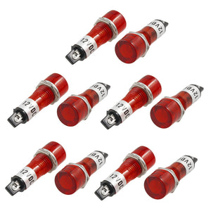 DC 12V Recessed Signal Indicator Pilot Lamp 10 Pcs Red Light