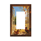 LinkMejor Copertura Placca Interruttore Luce Decorativo Rustico Paesaggio Gallo Legno Finestra 1 Gruppo Senza Dispositivo Singolo Spia di Uscita Copertura Placche per Prese Elettriche Frontale per Decorazione Casa Rustica