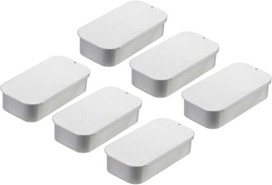 Metal Tin Box Containers, 6Pcs 3.5x1.8x0.8 Inch Silver Mini Portable Metal Slide Top Tin Containers for Jewelry Crafts