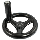 Black 12mm x 120mm 3 Spoke Hand Wheel w Revolving Handle