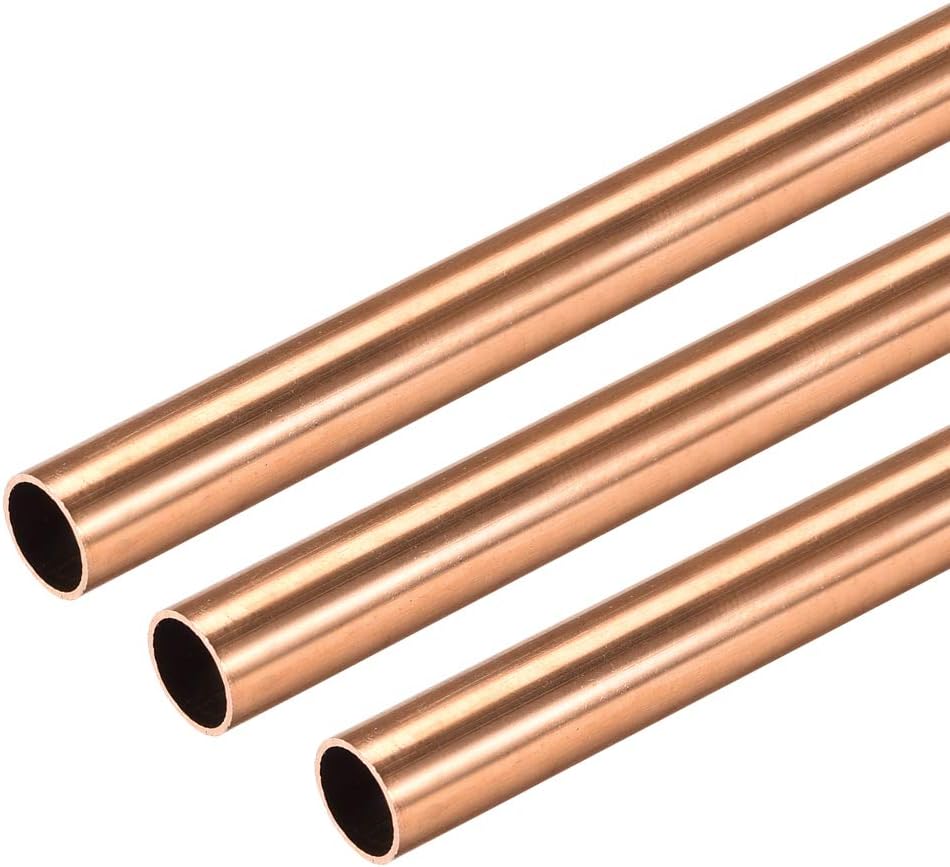 Copper Round Tube, 8mm OD 0.5mm Wall Thickness 300mm Long Straight Pipe Tubing 3 Pcs