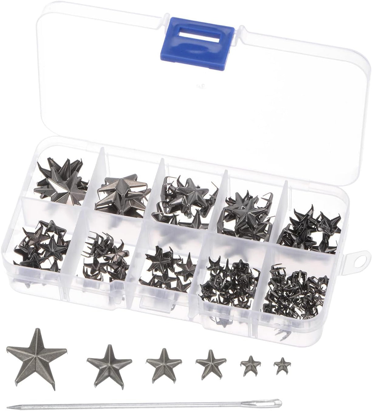 120PCS Metal Star Studs Claw 5-Claw Gunmetal Hand Pressed Punk Studs Claw Beads Rivets Studs Cap Nail Head with Large Eye Needles for DIY Leather Clothing Bag Shoes