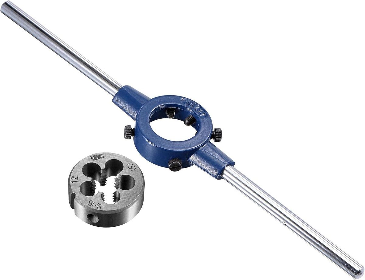 9/16-12 UNC Round Die Stock Handle Wrench Set, 38mm Die Holder, Adjustable for Bolt Thread Repair