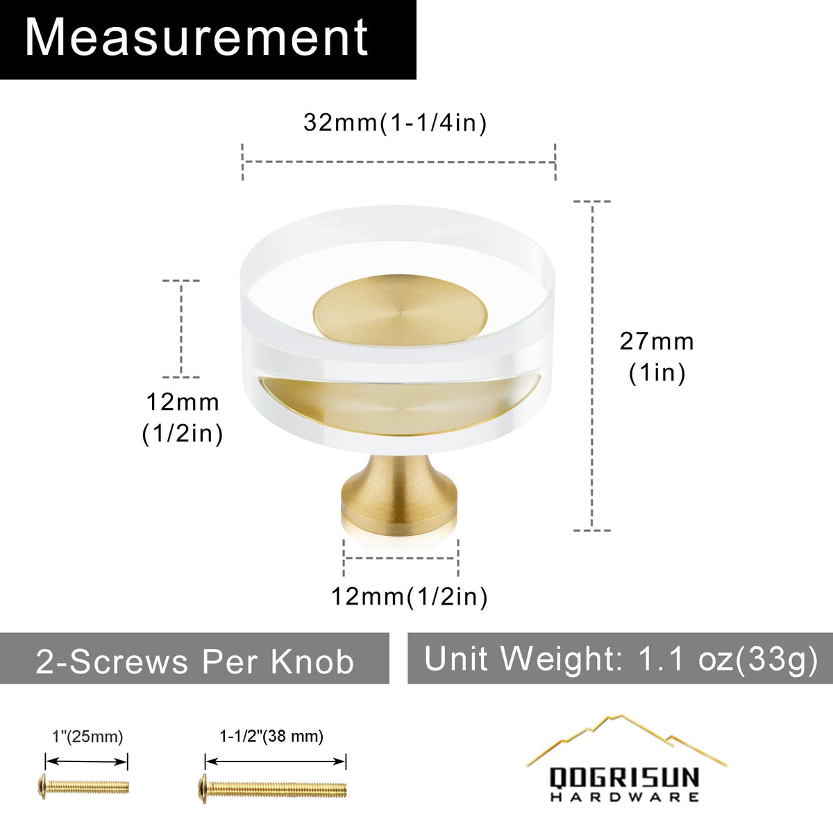 LinkMejor 10-Pack Kristall-Kabinettschalter, Goldene Schubladenschalter, Rund 1-1/4 Zoll