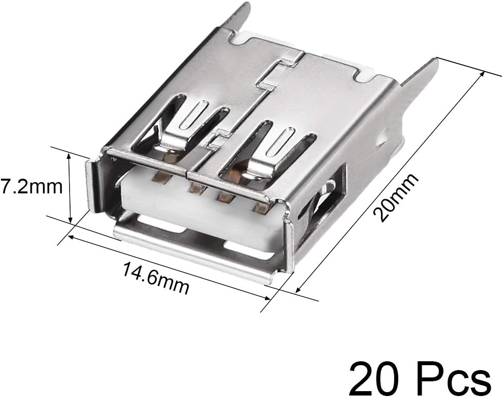 Konektor PCB USB Type-A Female Jack 4 Pin Tampak Vertikal Rata 20Pcs