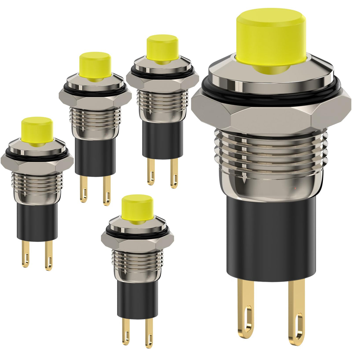 LinkMejor Przycisk Przestawny, Mini Przestawne Przyciski Samozakładające 10mm Okrągłe DC24V 0.5A Żółty Klosz 5SZT