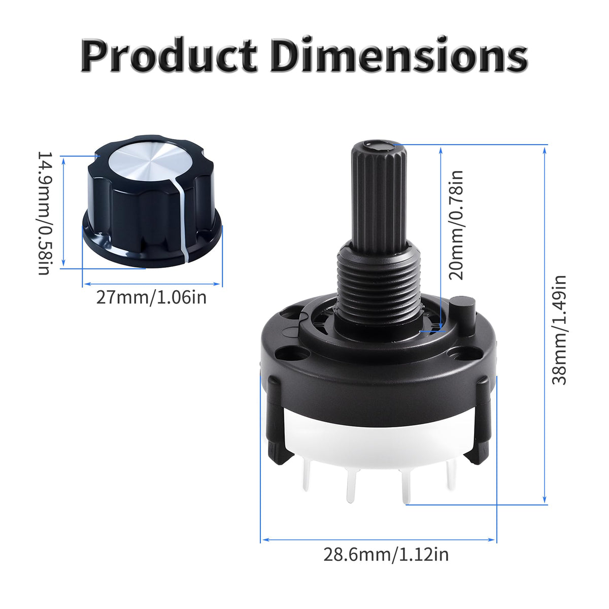 LinkMejor RS26 2P6T Rotary Band Switch, 2 Pole 6 Position, 1 Deck