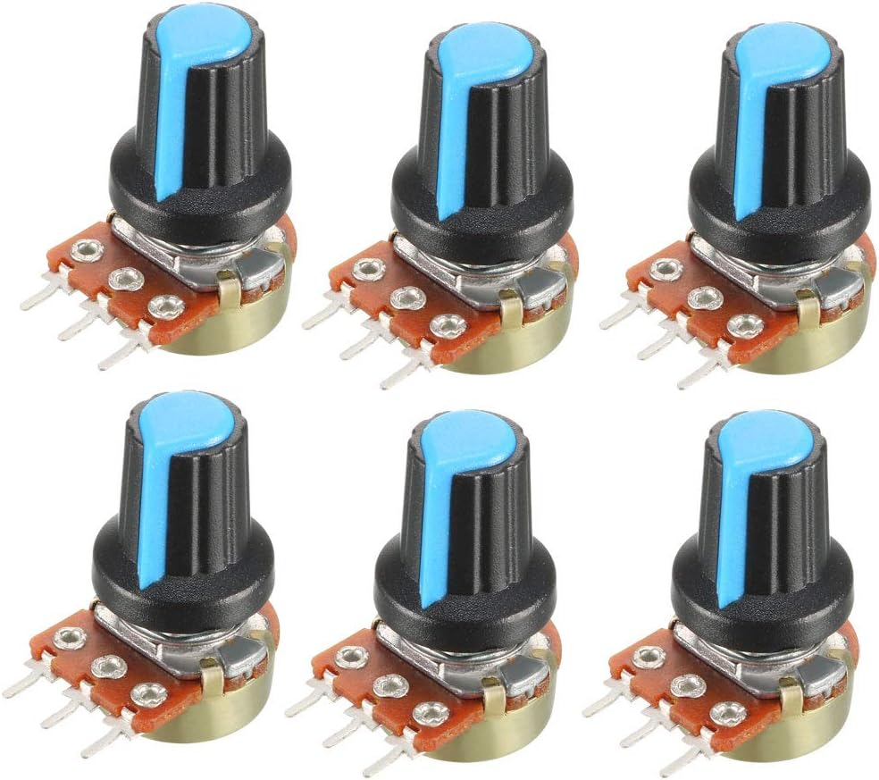 6Pcs 50K Ohm Variable Resistors Single Turn Rotary Carbon Film Taper Potentiometer with Knobs