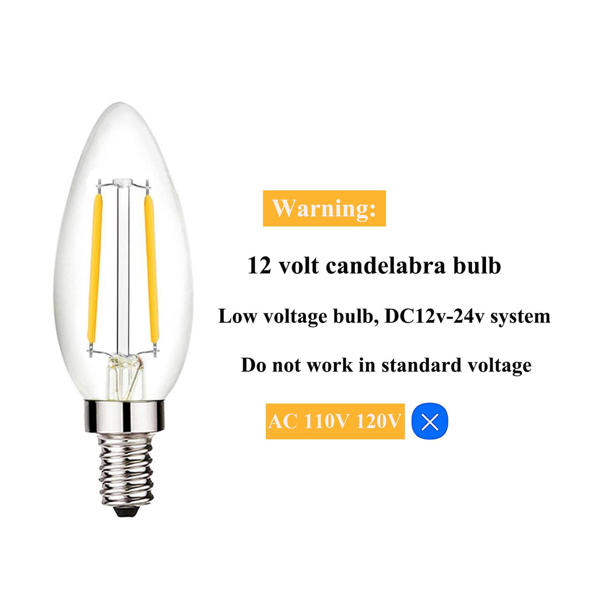 LinkMejor 12 Volt LED Candelabra Lichten E12 2W LED Lamp 25 Watt Equivalent